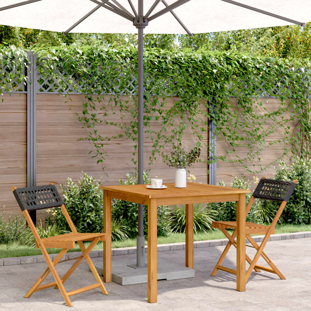 Black Bistro Chairs Set of 2 - Solid Acacia & Poly Rattan
