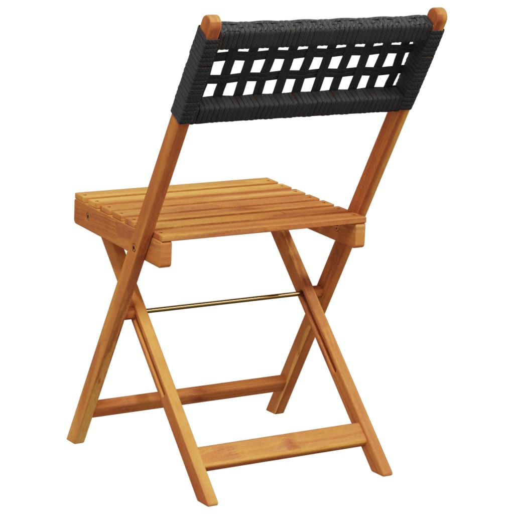 Black Bistro Chairs Set of 2 - Solid Acacia & Poly Rattan