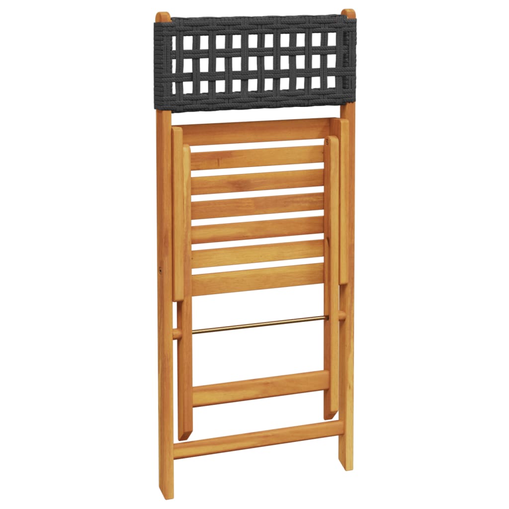 Black Bistro Chairs Set of 2 - Solid Acacia & Poly Rattan