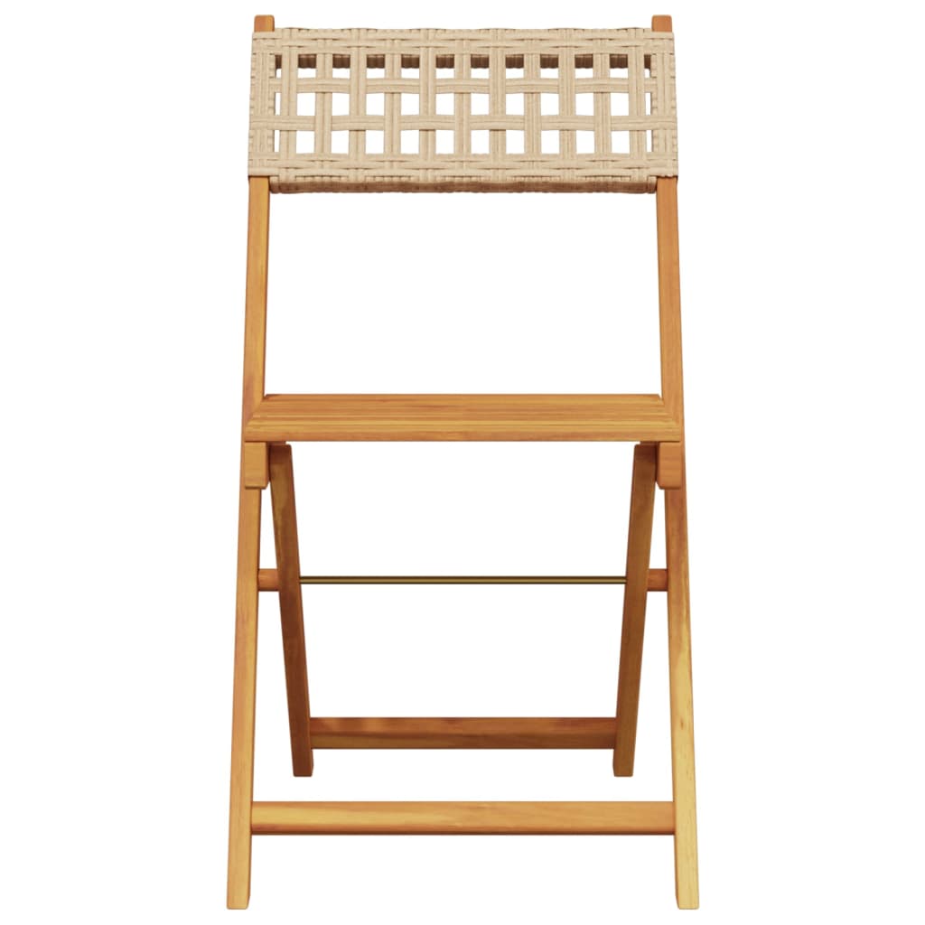 Beige Bistro Chairs Set of 2 - Solid Wood Acacia & Poly Rattan