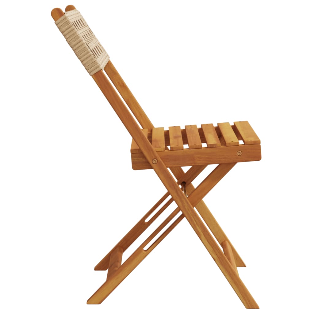 Beige Bistro Chairs Set of 2 - Solid Wood Acacia & Poly Rattan