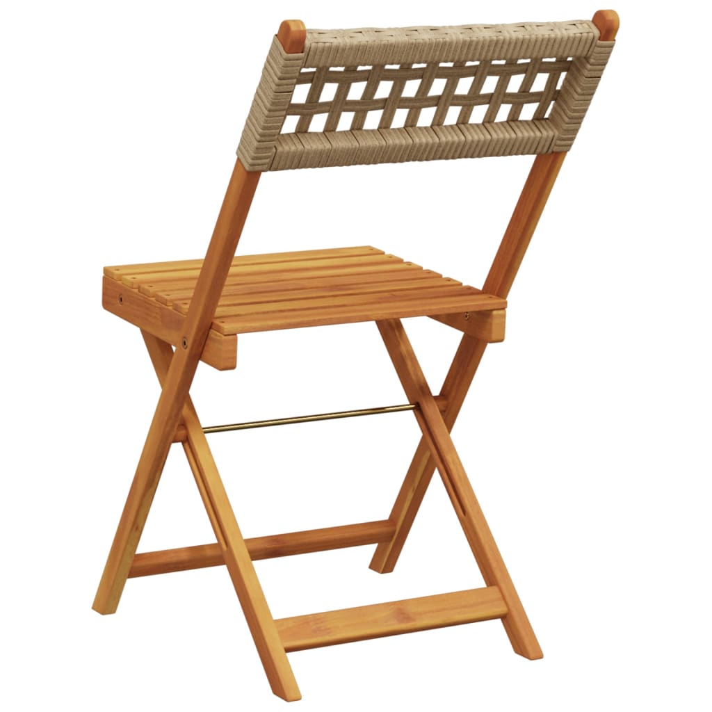 Beige Bistro Chairs Set of 2 - Solid Wood Acacia & Poly Rattan