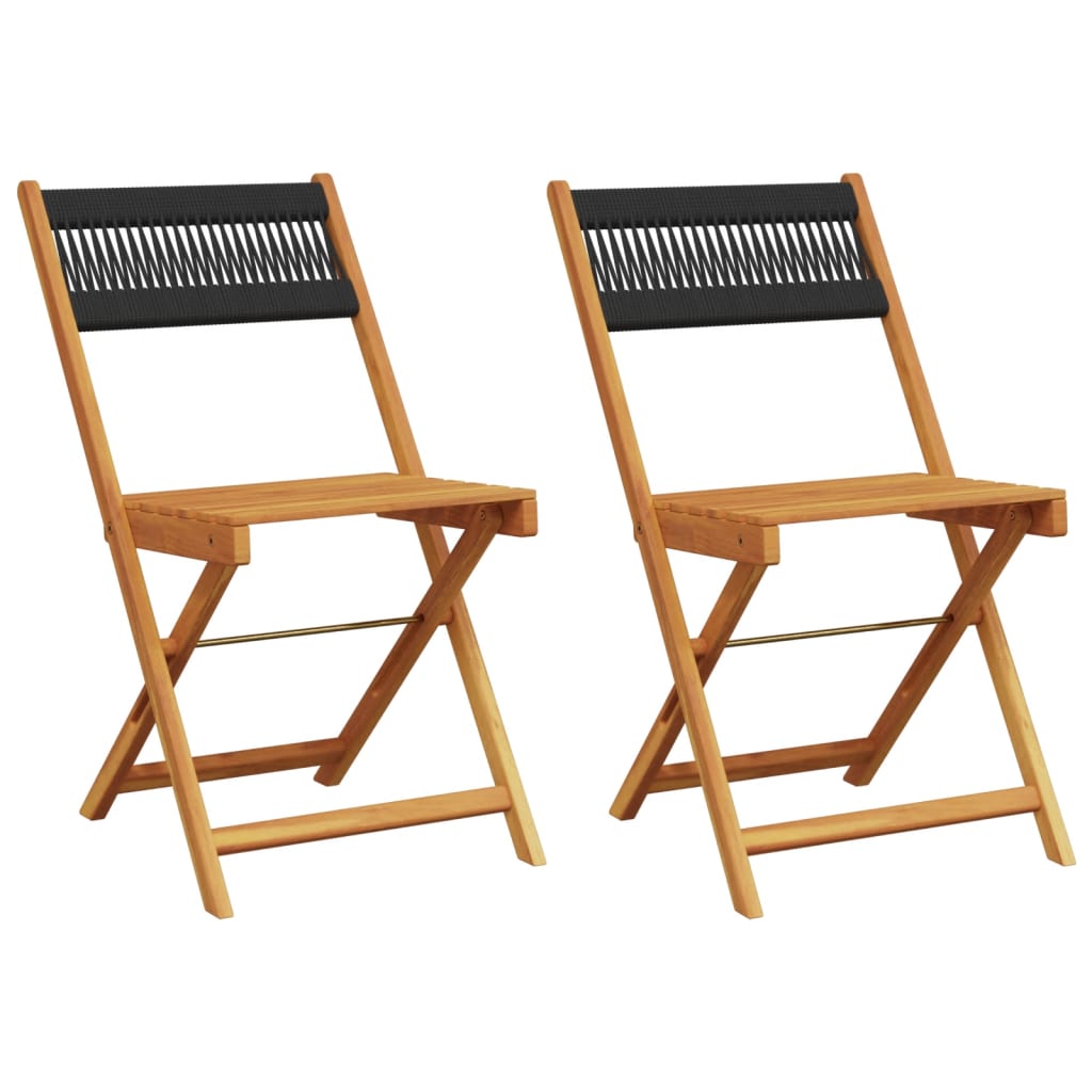 Black Solid Wood & Rope Bistro Chairs, 2pcs Acacia Dining Set