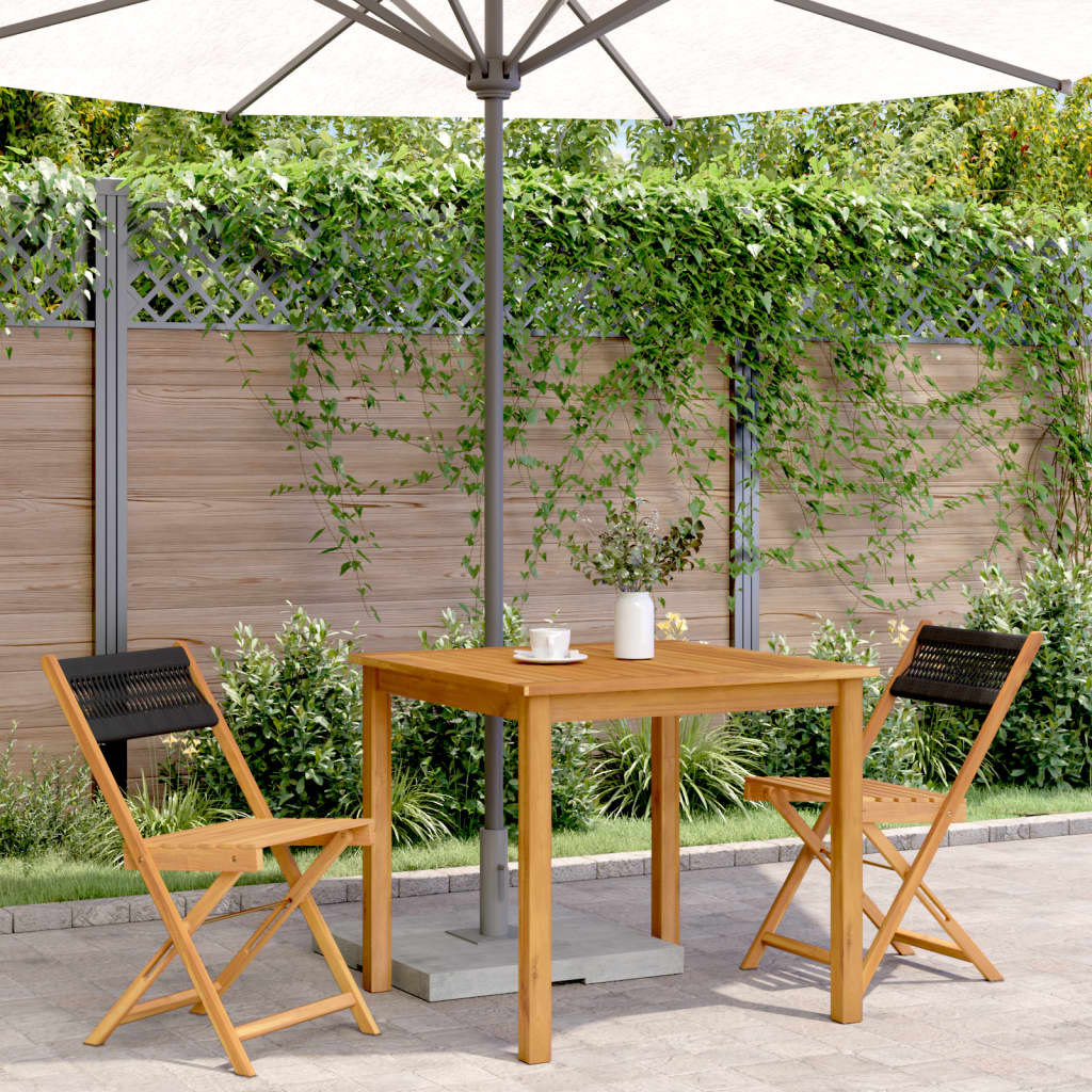 Black Solid Wood & Rope Bistro Chairs, 2pcs Acacia Dining Set