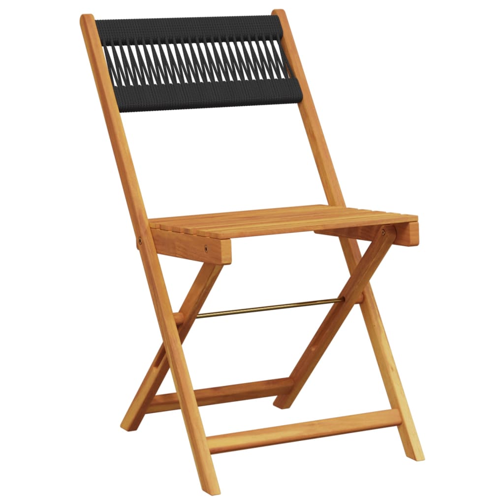 Black Solid Wood & Rope Bistro Chairs, 2pcs Acacia Dining Set