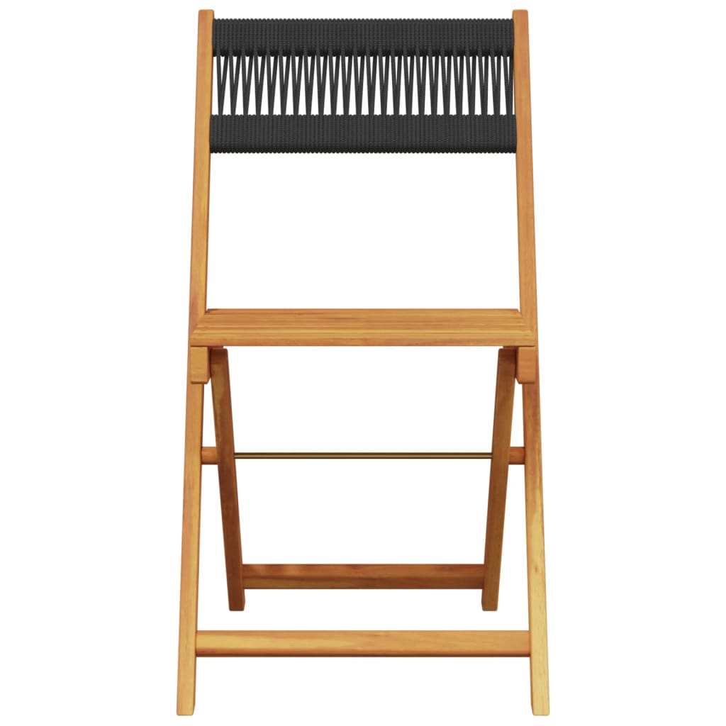 Black Solid Wood & Rope Bistro Chairs, 2pcs Acacia Dining Set