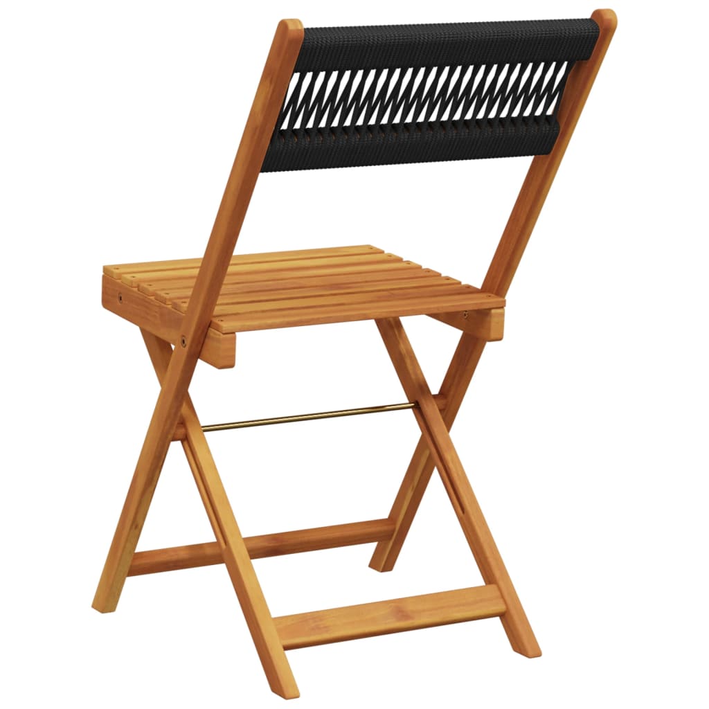 Black Solid Wood & Rope Bistro Chairs, 2pcs Acacia Dining Set