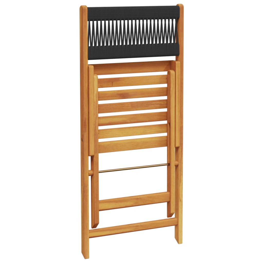 Black Solid Wood & Rope Bistro Chairs, 2pcs Acacia Dining Set