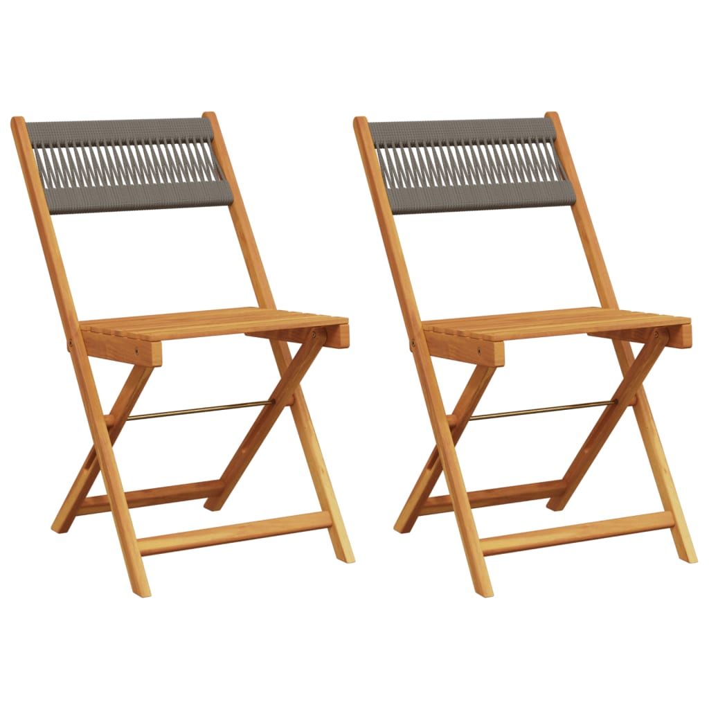 2-Piece Grey Bistro Chairs - Acacia Wood & Rope Design