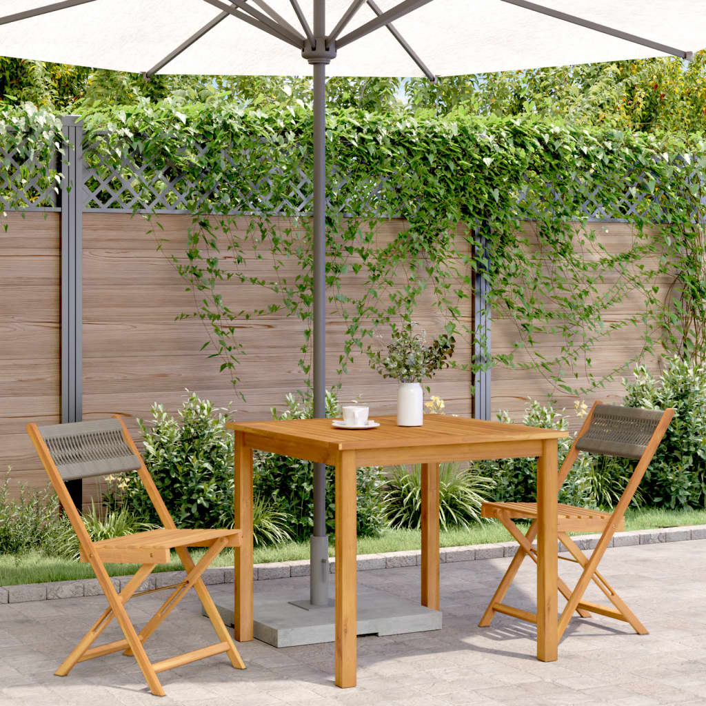2-Piece Grey Bistro Chairs - Acacia Wood & Rope Design