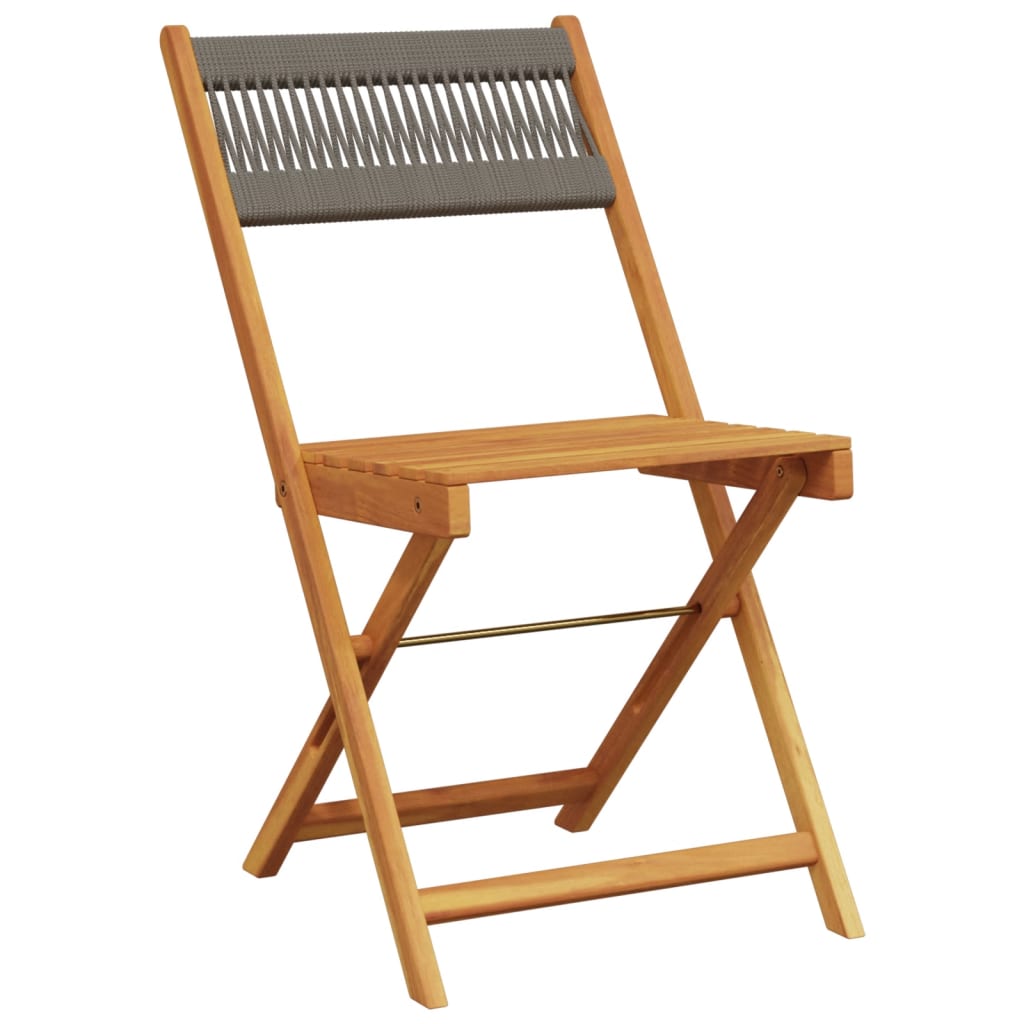 2-Piece Grey Bistro Chairs - Acacia Wood & Rope Design