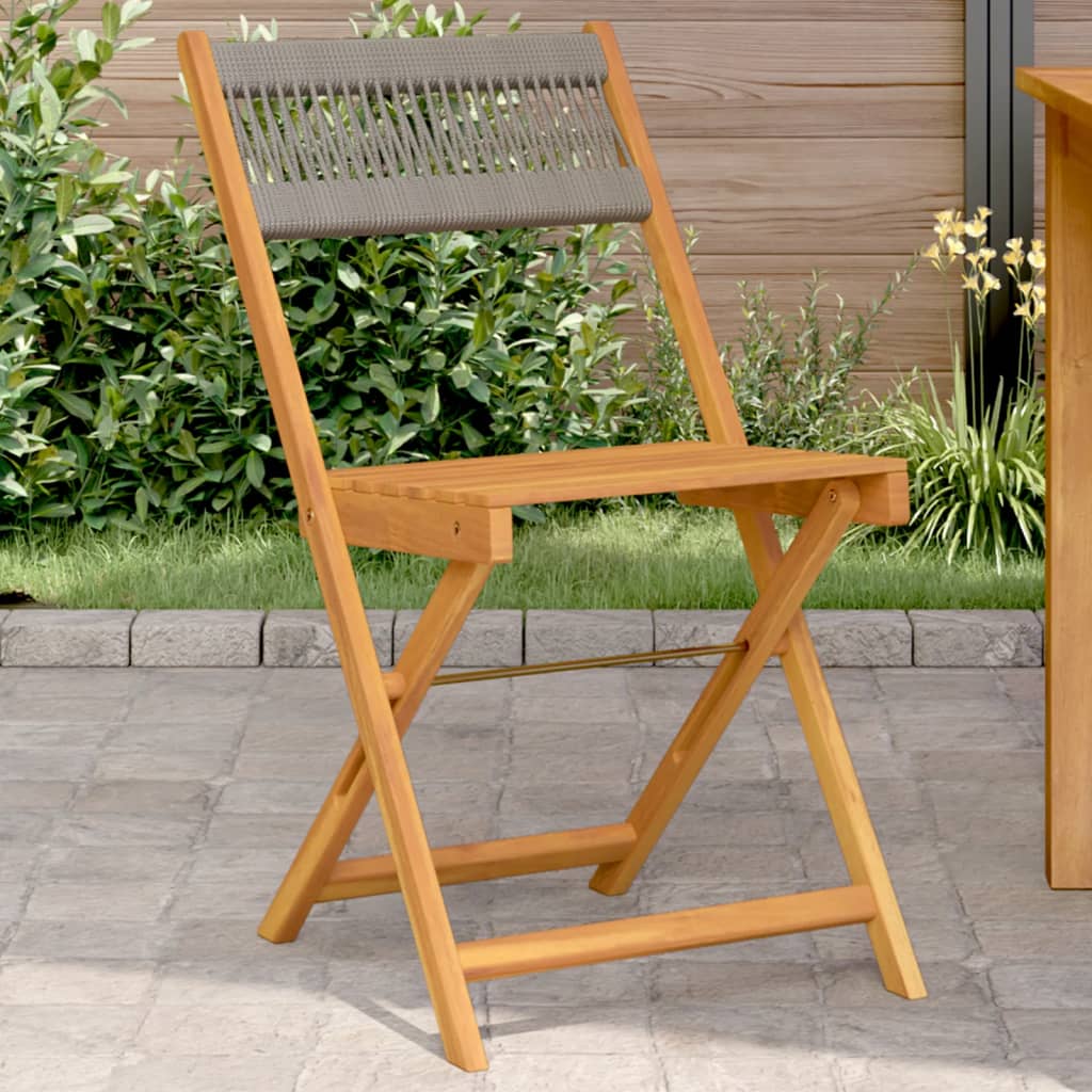 2-Piece Grey Bistro Chairs - Acacia Wood & Rope Design