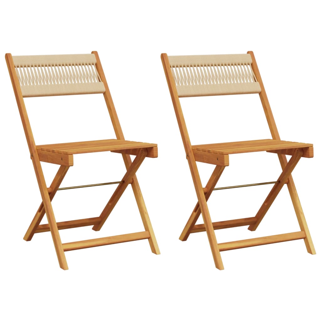 Beige Bistro Chairs 2 PCS - Acacia Wood & Rope Design