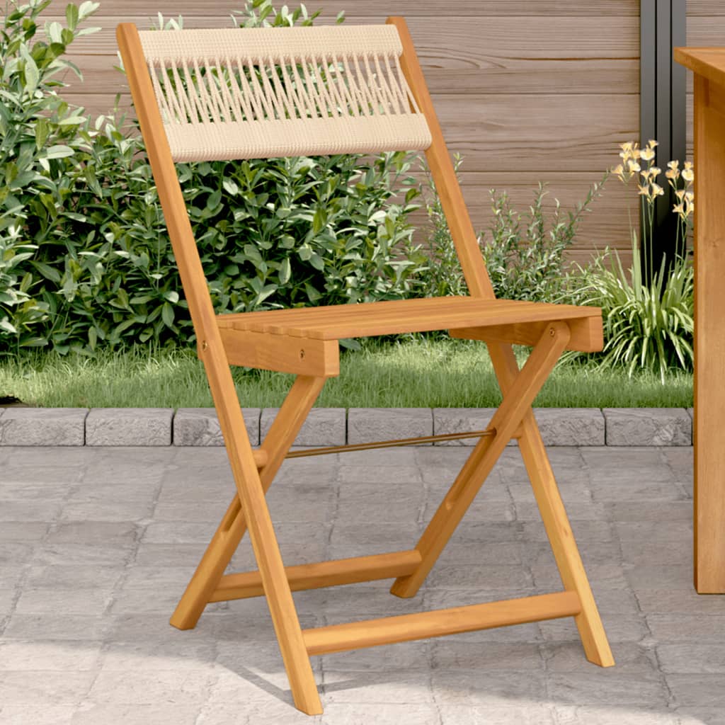 Beige Bistro Chairs 2 PCS - Acacia Wood & Rope Design