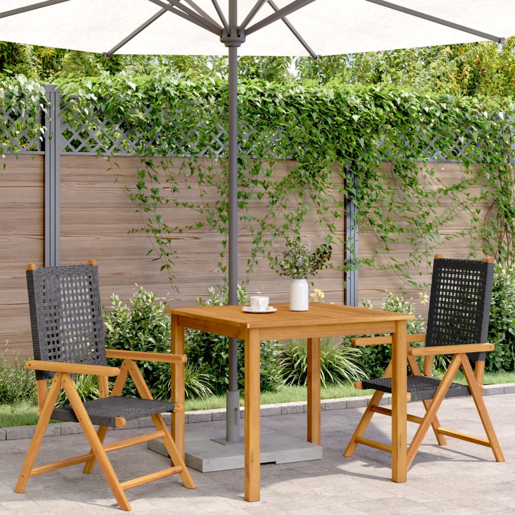 Black Acacia & Rattan Garden Chairs, 2 Pcs - Solid Wood Design