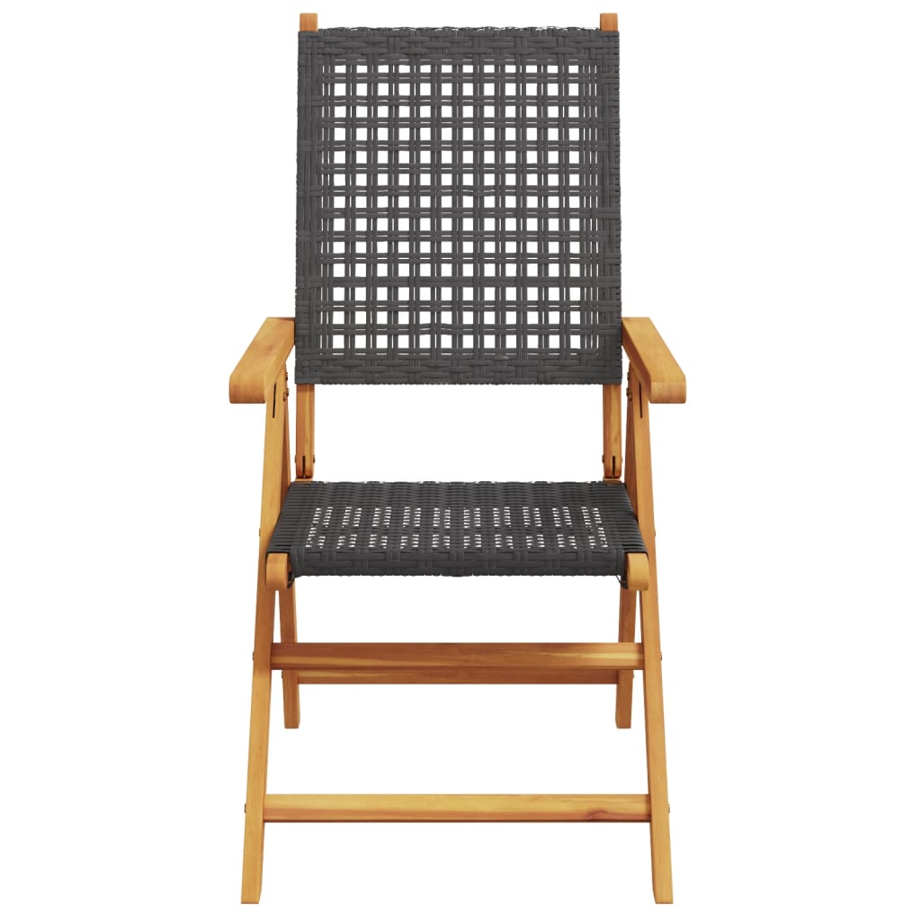 Black Acacia & Rattan Garden Chairs, 2 Pcs - Solid Wood Design