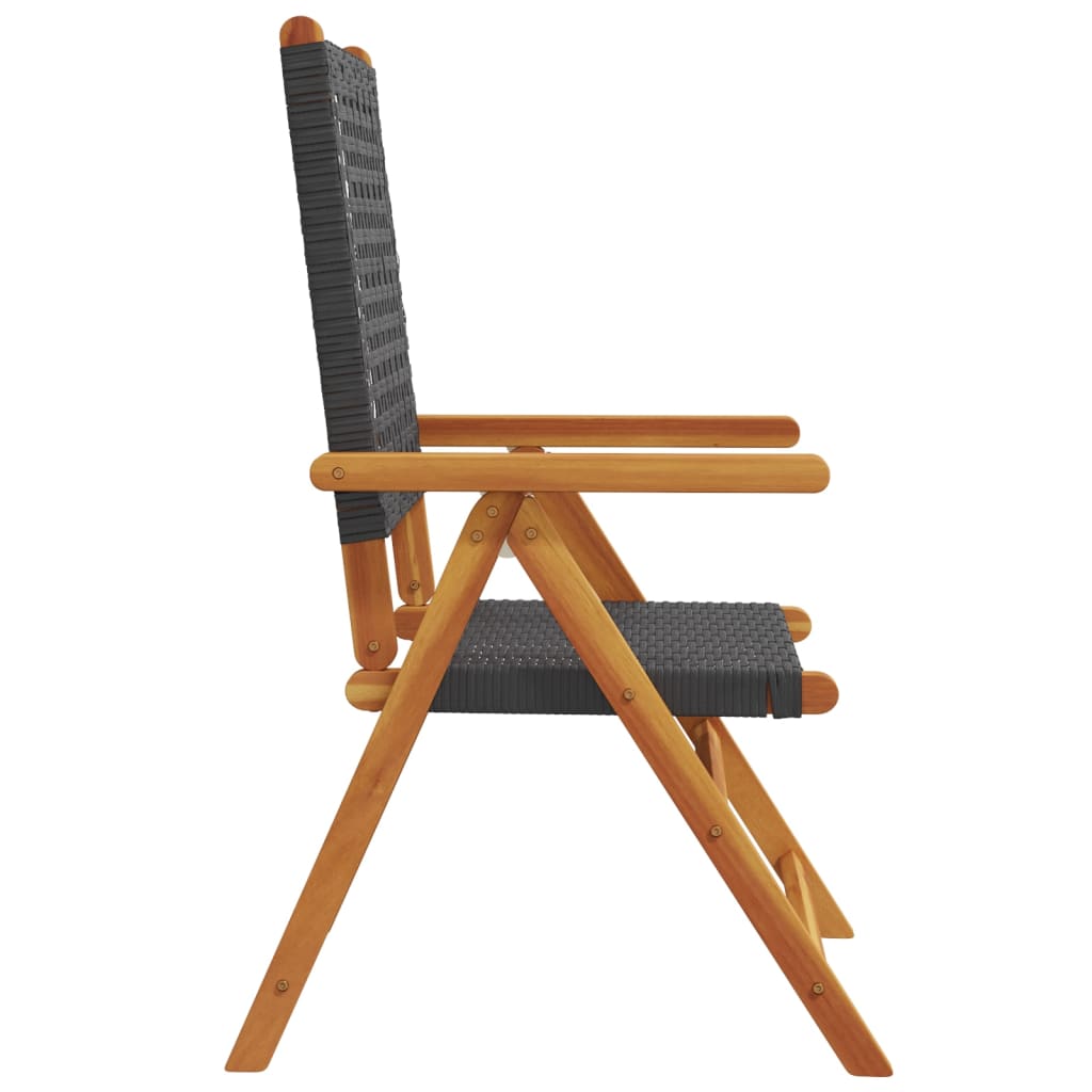 Black Acacia & Rattan Garden Chairs, 2 Pcs - Solid Wood Design