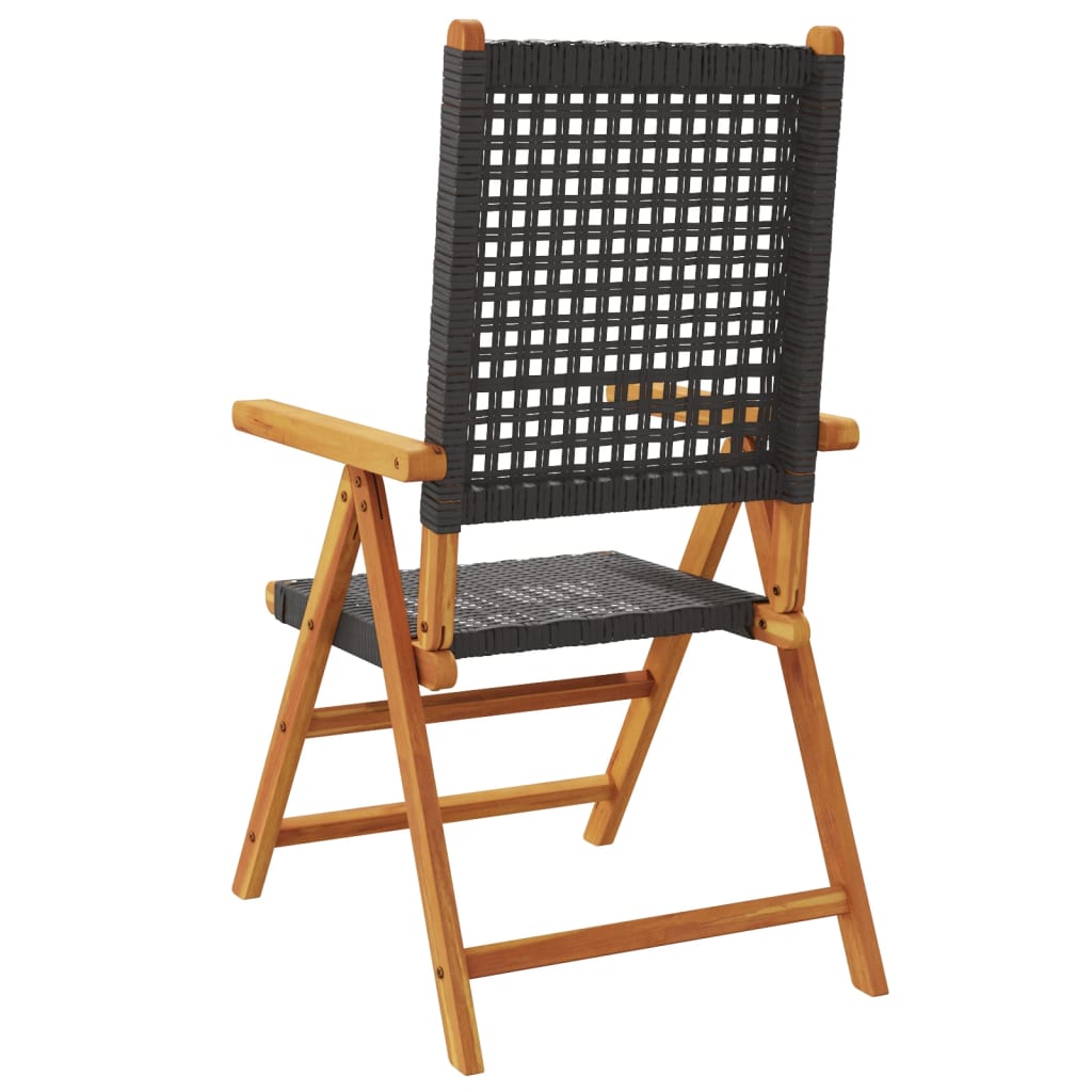 Black Acacia & Rattan Garden Chairs, 2 Pcs - Solid Wood Design