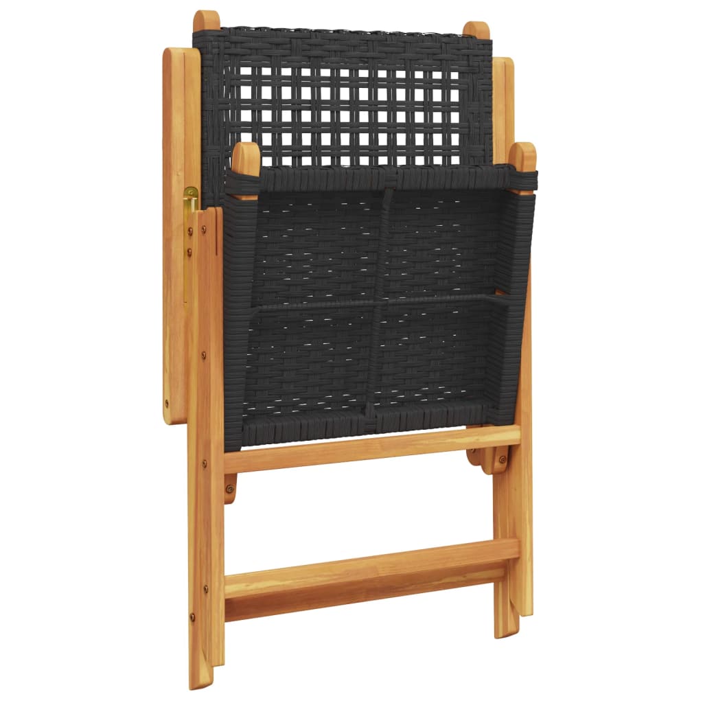 Black Acacia & Rattan Garden Chairs, 2 Pcs - Solid Wood Design