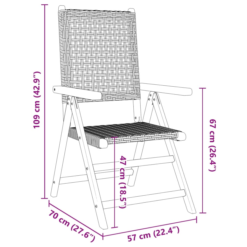 Black Acacia & Rattan Garden Chairs, 2 Pcs - Solid Wood Design