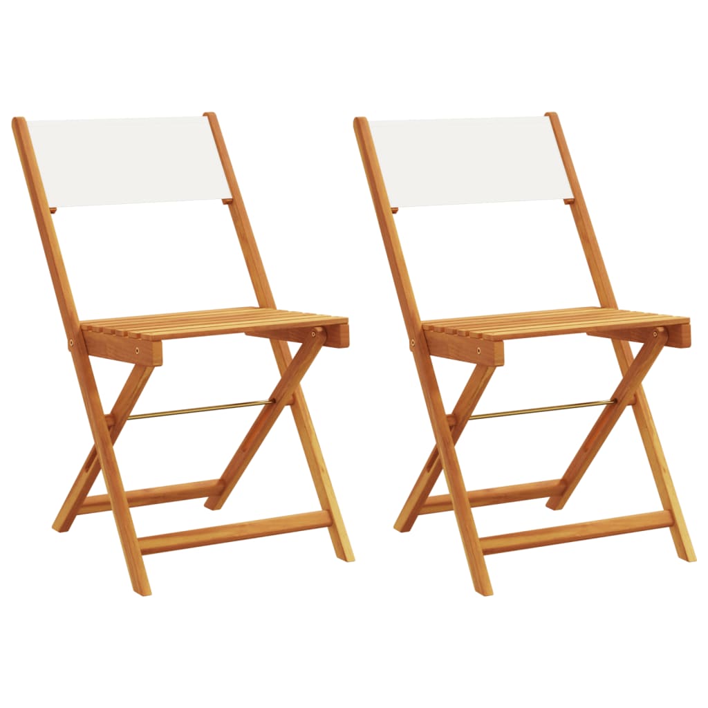 Cream White Bistro Chairs Set of 2, Solid Acacia Wood & Fabric