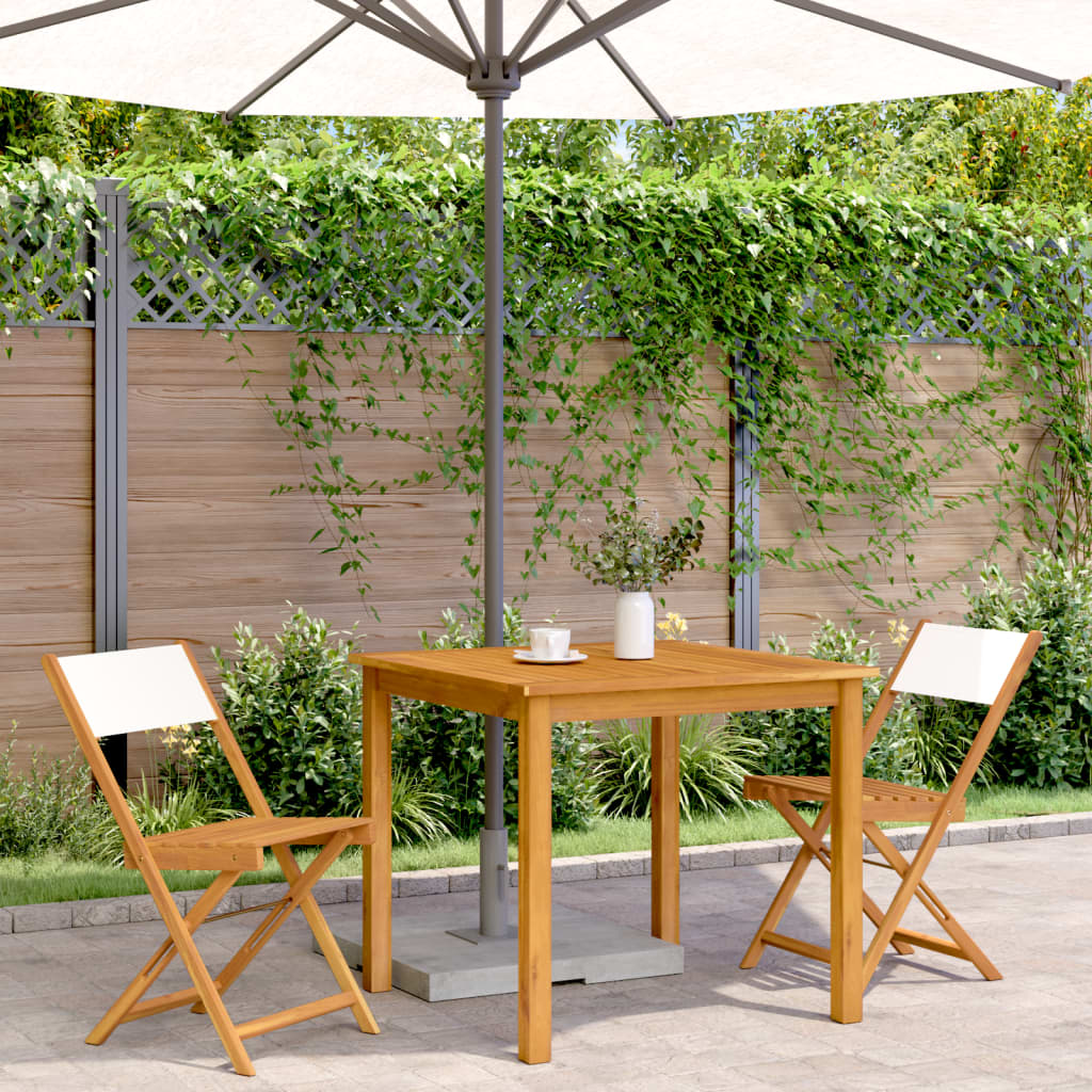 Cream White Bistro Chairs Set of 2, Solid Acacia Wood & Fabric