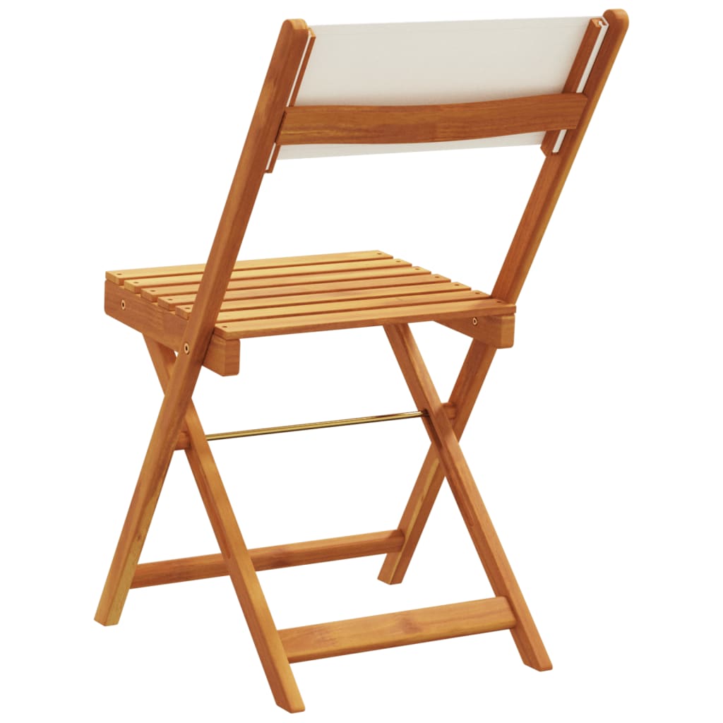Cream White Bistro Chairs Set of 2, Solid Acacia Wood & Fabric