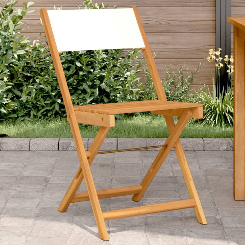 Cream White Bistro Chairs Set of 2, Solid Acacia Wood & Fabric