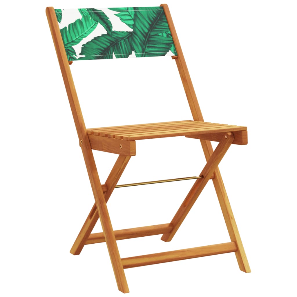 Leaf Pattern Bistro Chairs 2pc Set, Acacia Wood & Fabric