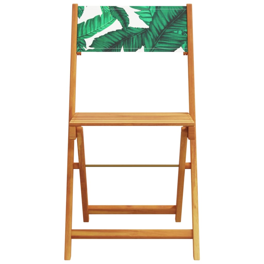 Leaf Pattern Bistro Chairs 2pc Set, Acacia Wood & Fabric