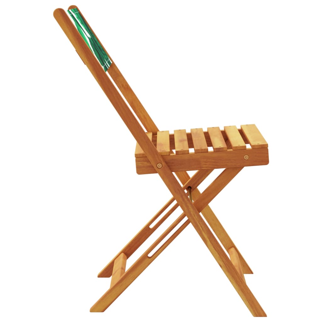 Leaf Pattern Bistro Chairs 2pc Set, Acacia Wood & Fabric