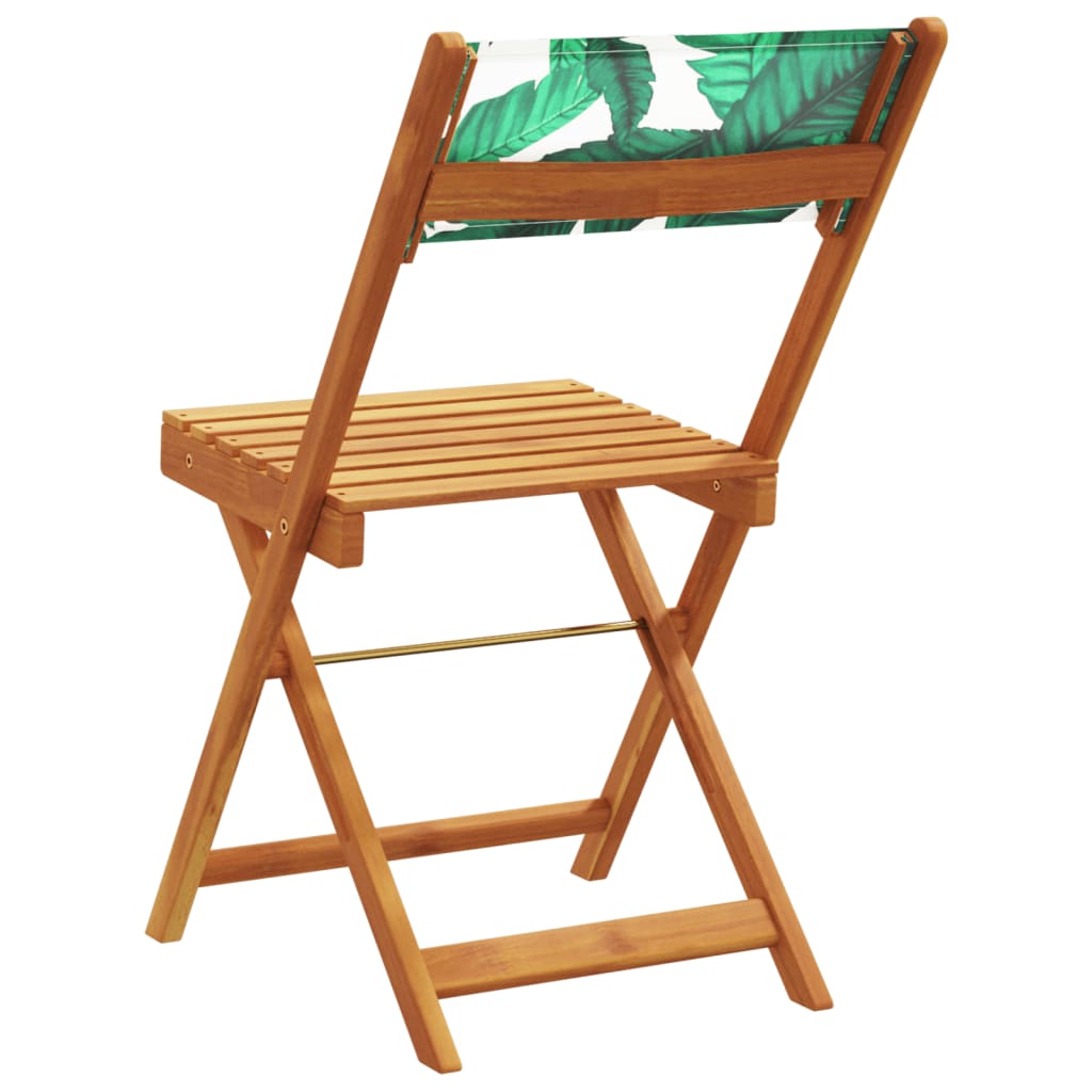 Leaf Pattern Bistro Chairs 2pc Set, Acacia Wood & Fabric
