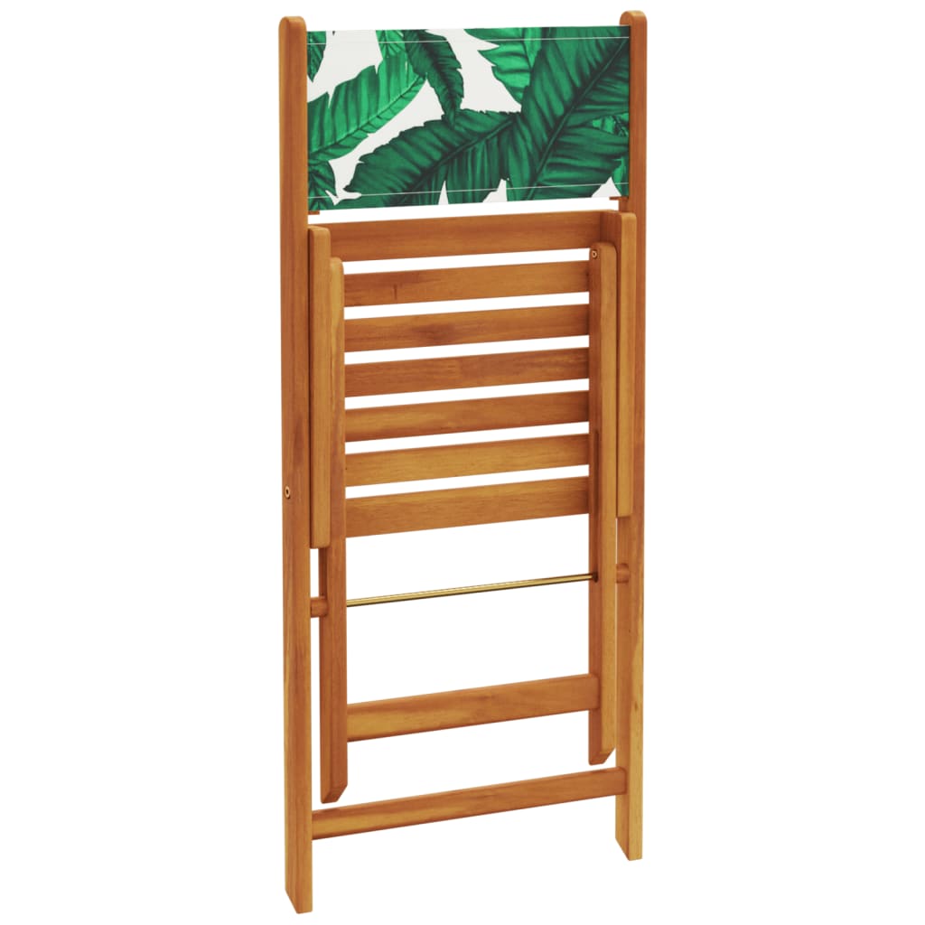 Leaf Pattern Bistro Chairs 2pc Set, Acacia Wood & Fabric
