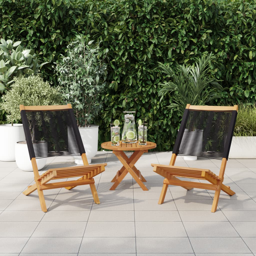 Black Garden Chairs 2 pcs - Solid Acacia Wood & Polypropylene