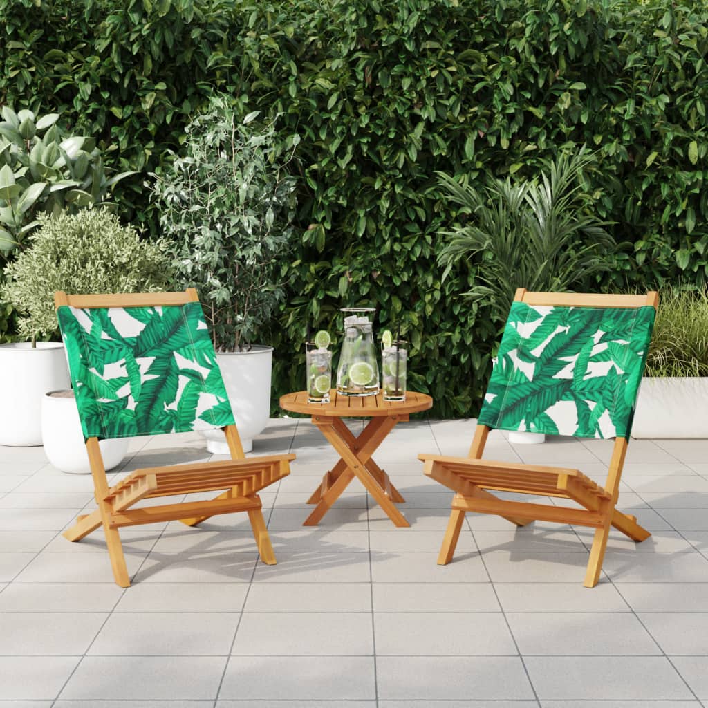 Leaf Pattern Garden Chairs Set, Solid Acacia Wood & Fabric, 2 Pcs