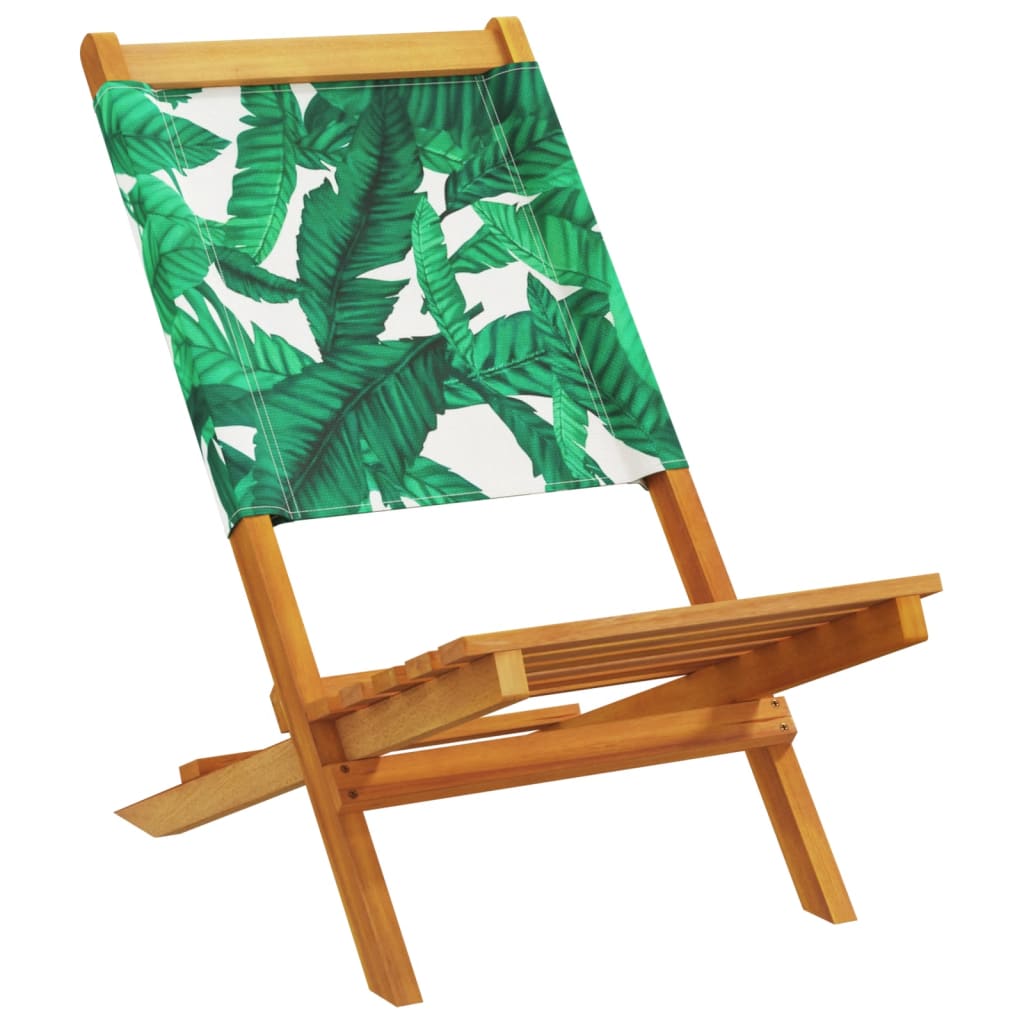Leaf Pattern Garden Chairs Set, Solid Acacia Wood & Fabric, 2 Pcs