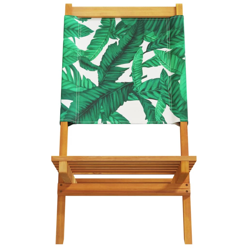 Leaf Pattern Garden Chairs Set, Solid Acacia Wood & Fabric, 2 Pcs