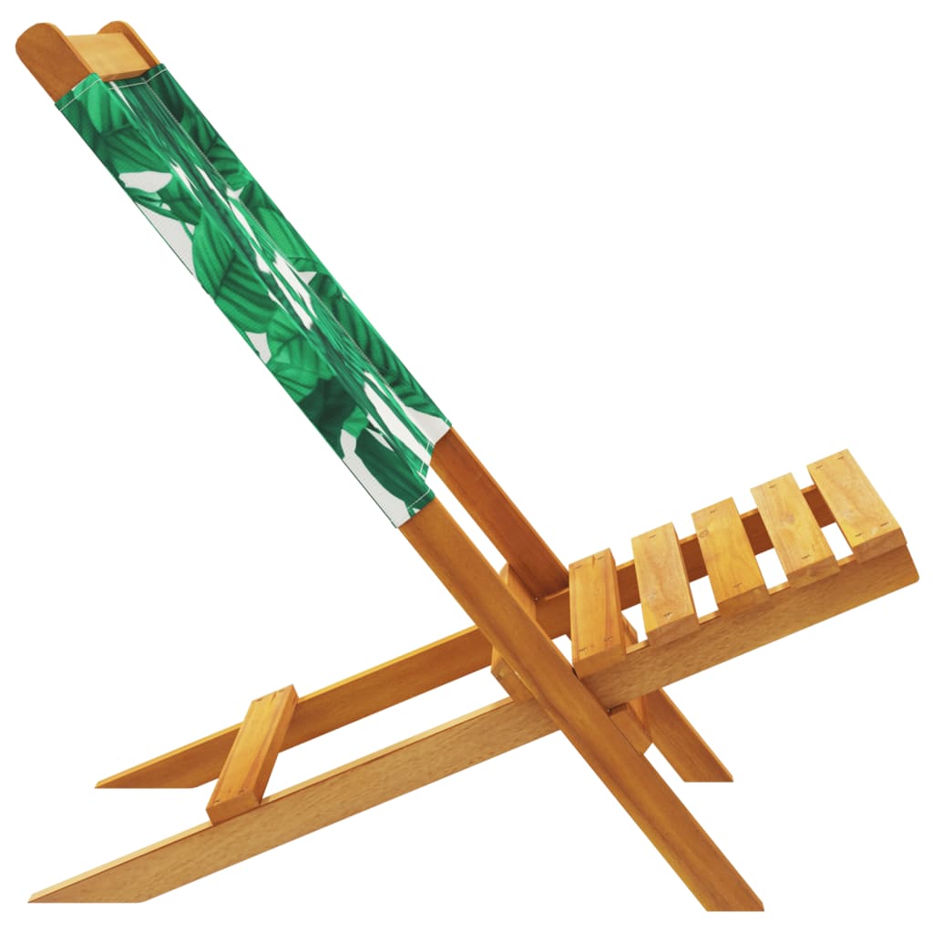 Leaf Pattern Garden Chairs Set, Solid Acacia Wood & Fabric, 2 Pcs