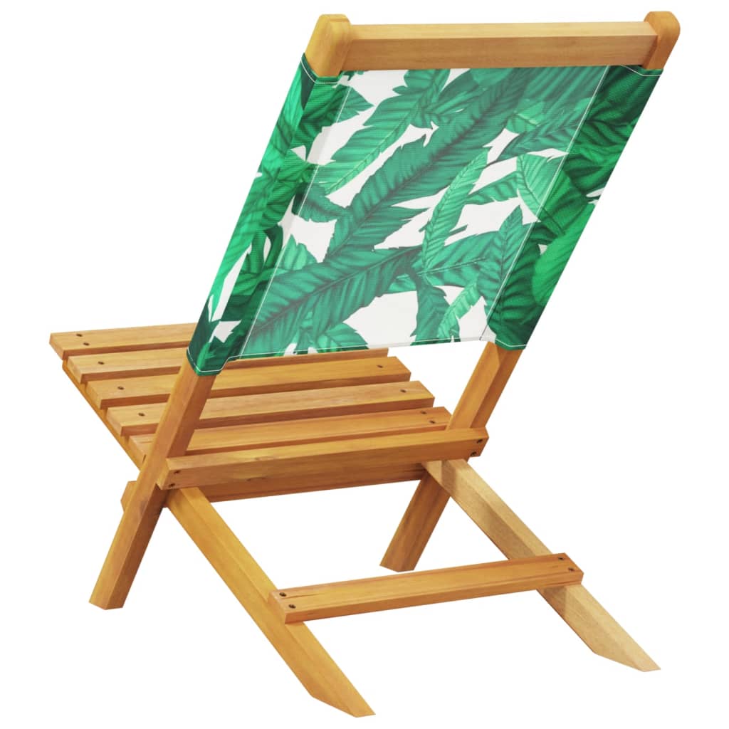 Leaf Pattern Garden Chairs Set, Solid Acacia Wood & Fabric, 2 Pcs