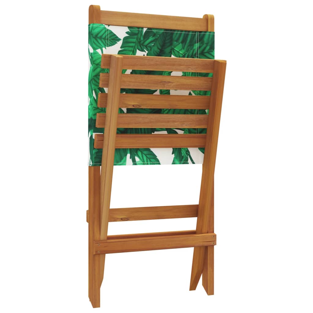 Leaf Pattern Garden Chairs Set, Solid Acacia Wood & Fabric, 2 Pcs