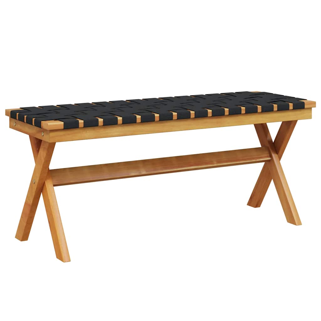 Black Acacia Wood Garden Bench with Cushioned Seat Fabric