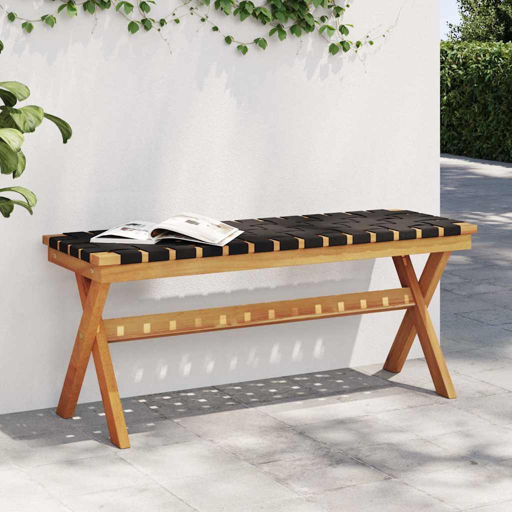 Black Acacia Wood Garden Bench with Cushioned Seat Fabric