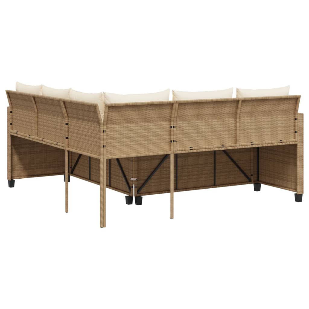 Garden Sofa with Table and Cushions L-Shaped Beige Poly Rattan