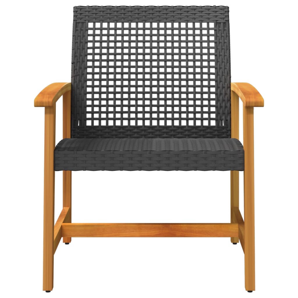 Black Poly Rattan & Acacia Wood Garden Chairs - Set of 2