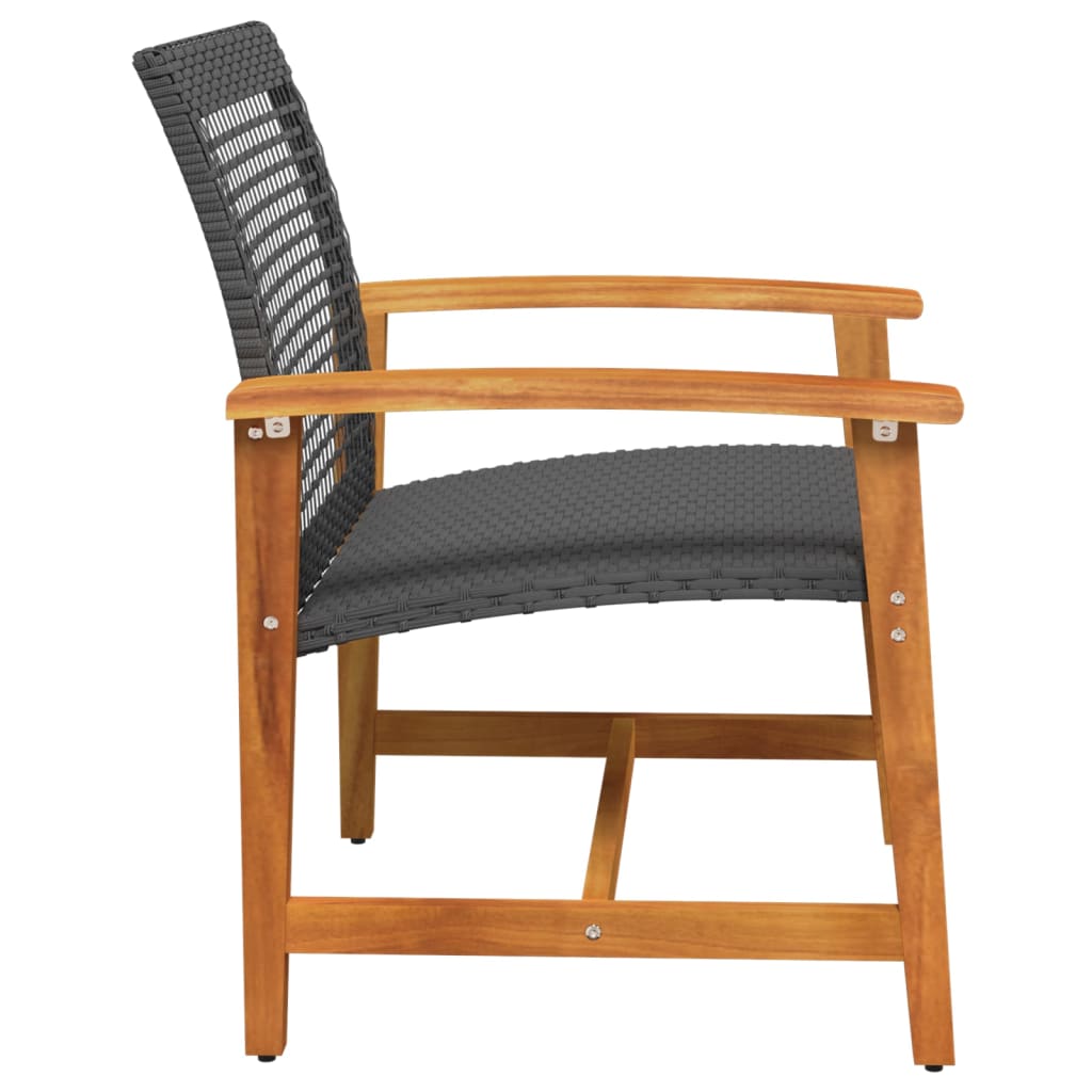Black Poly Rattan & Acacia Wood Garden Chairs - Set of 2