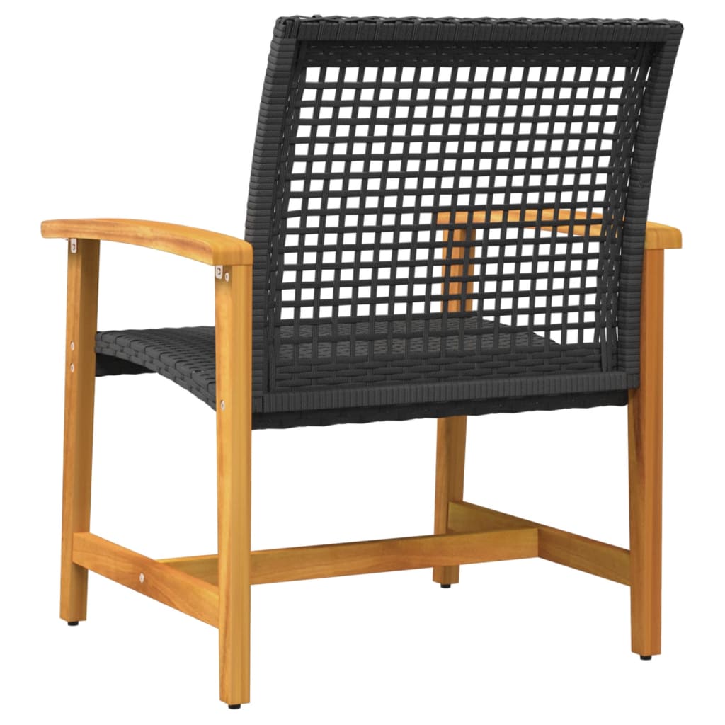 Black Poly Rattan & Acacia Wood Garden Chairs - Set of 2