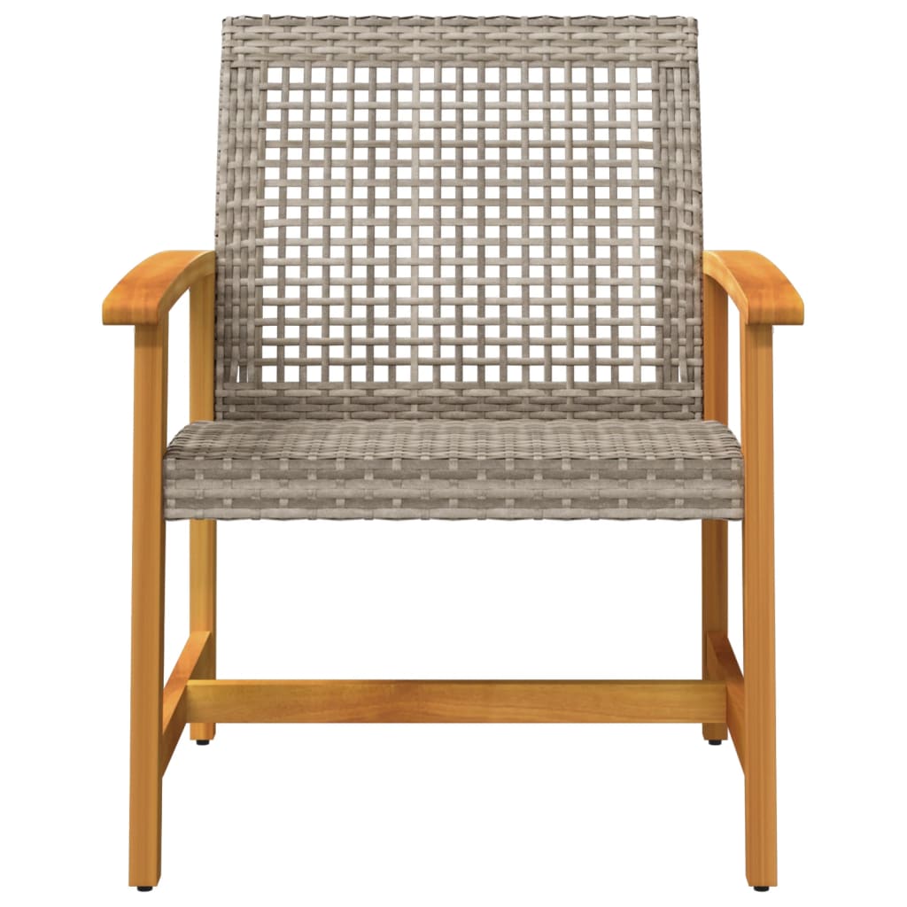 Grey Poly Rattan & Acacia Wood Garden Chairs - Set of 2