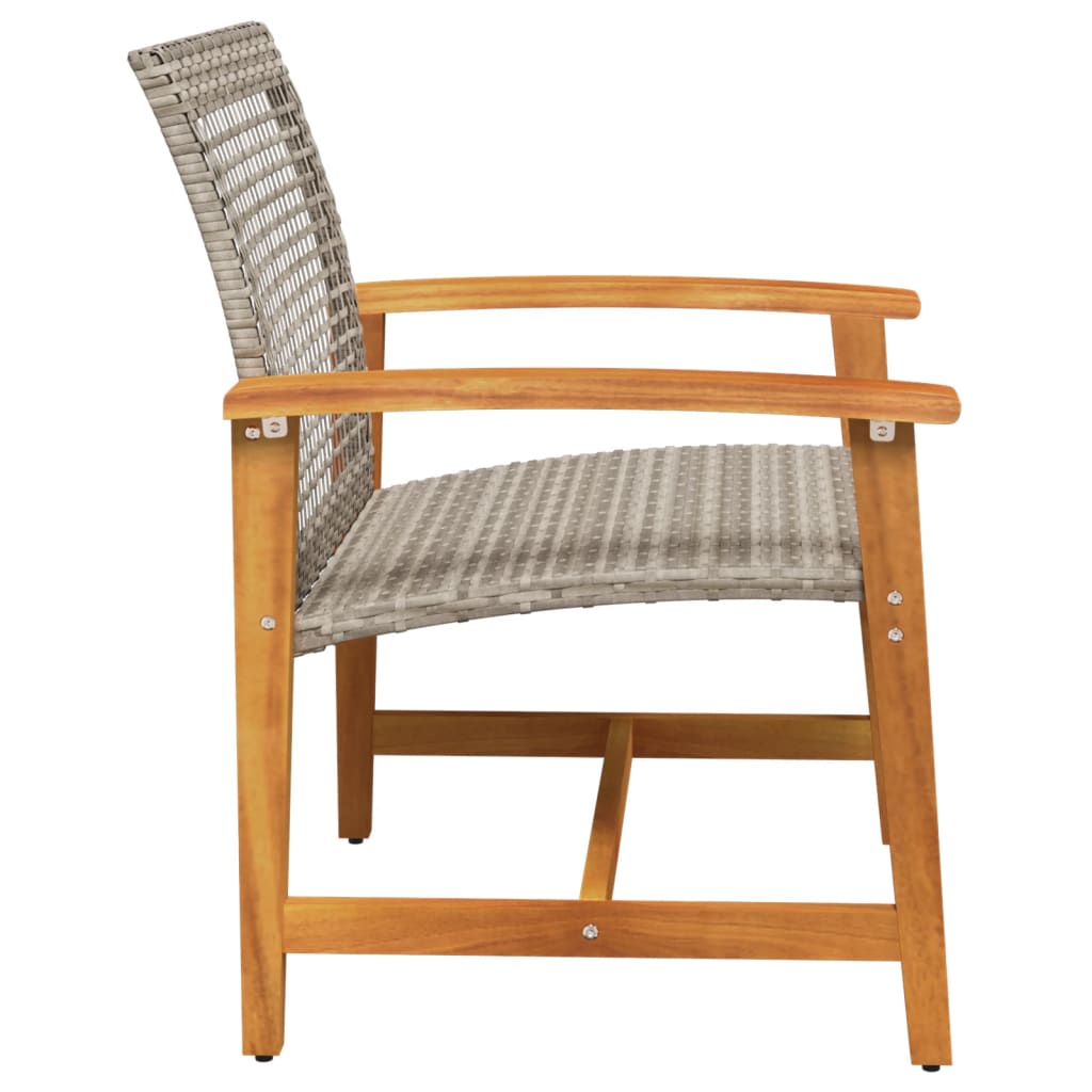 Grey Poly Rattan & Acacia Wood Garden Chairs - Set of 2