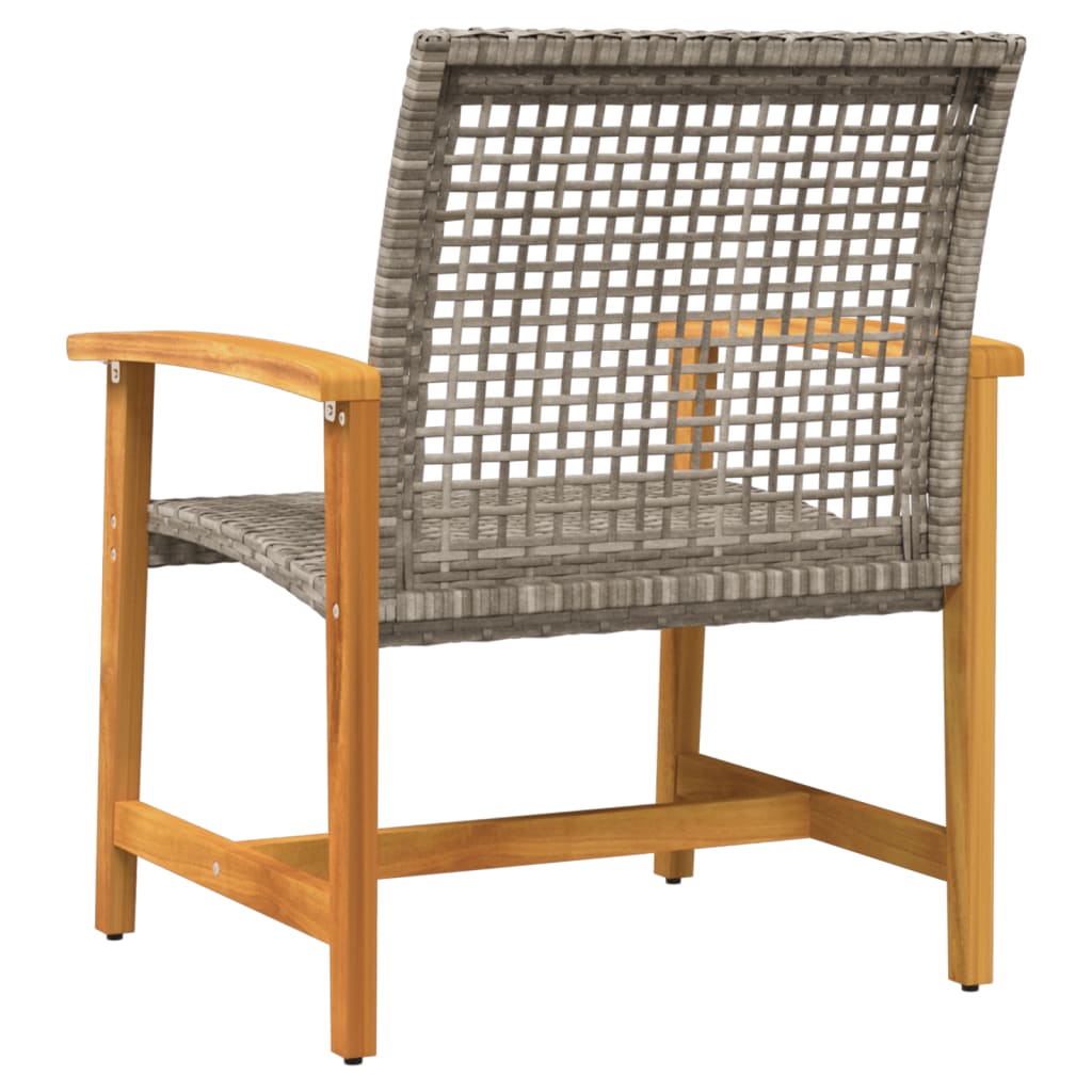 Grey Poly Rattan & Acacia Wood Garden Chairs - Set of 2
