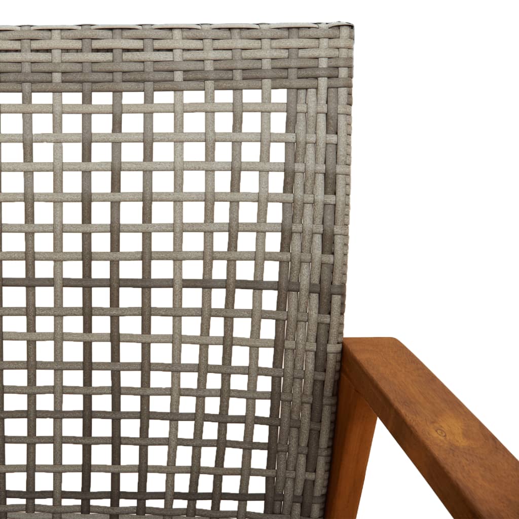 Grey Poly Rattan & Acacia Wood Garden Chairs - Set of 2